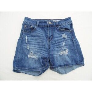 Indigo Rein Denim Jean Shorts Juniors Size 7 Blue Whiskers Low Rise Distressed